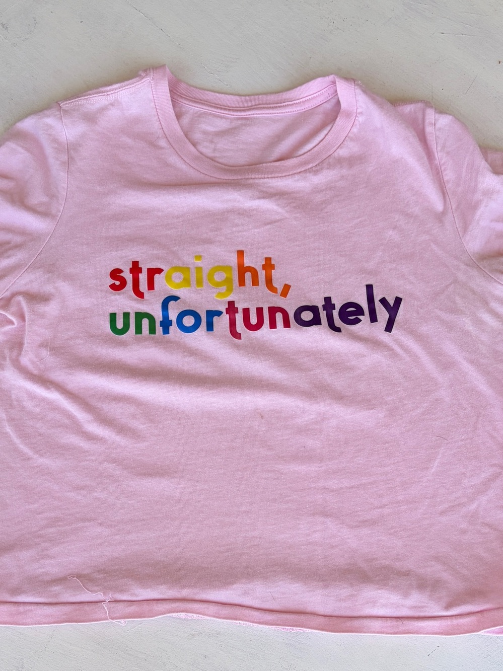 Pink Graphic Tee "straight, unfortunately" small